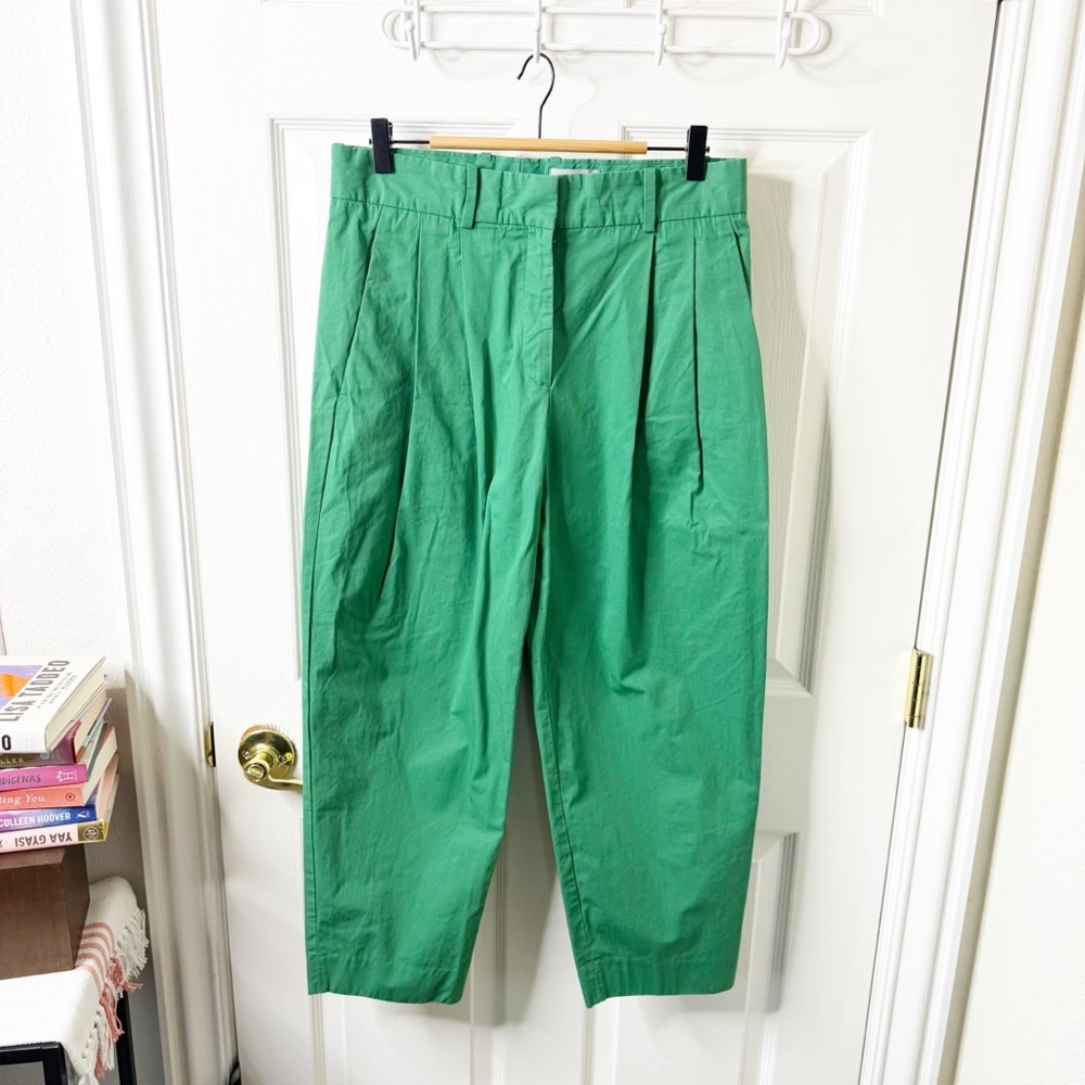 COS Pleated Barrel High Rise Tapered Trouser Pants Emerald Green Womens Size 8